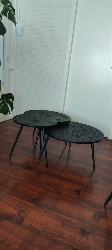Salontafel Set 3-delig Zwart Hout beschikbaar voor biedingen