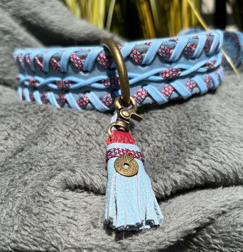 *SALE* Halsband jeansblauw leer babyblauw nappa 40-49, Dieren en Toebehoren, Hondenhalsbanden en Penningen, Nieuw, Handgemaakt