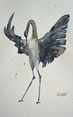 Abstracte kraanvogel aquarel, Ophalen of Verzenden