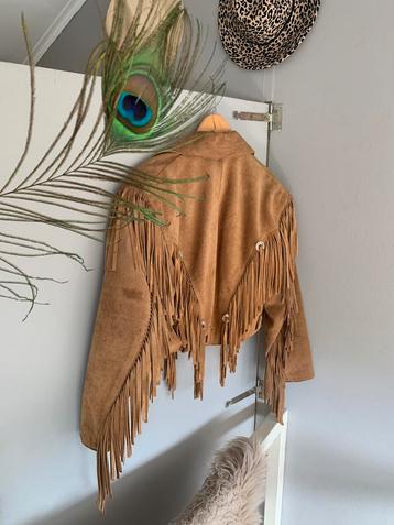 Vintage suede leren fringe jacket M bohemian jas franjes beschikbaar voor biedingen