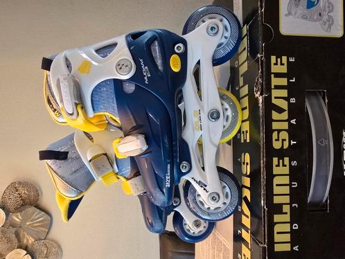 Nijdam inline skates junior (blauw-wit-geel) maat 27-30, Sport en Fitness, Skeelers, Zo goed als nieuw, Overige typen, Overige merken