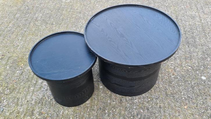 2 ronde design salontafels / bijzettafels '90, Huis en Inrichting, Tafels | Salontafels, Gebruikt, Minder dan 50 cm, 50 tot 100 cm