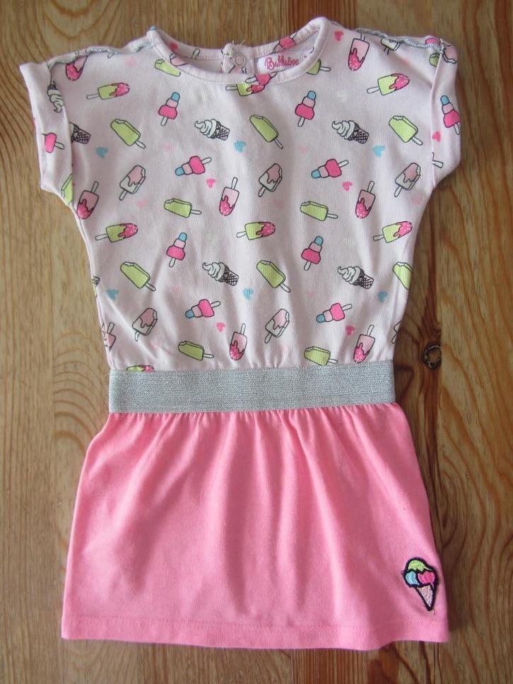 Roze zomerjurkje met ijsjes Bakkaboe maat 74, Kinderen en Baby's, Babykleding | Maat 74, Zo goed als nieuw, Meisje, Jurkje of Rokje