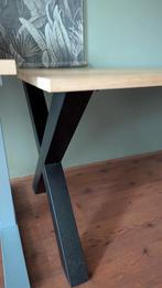 Eettafel 1.6m met stalen X poten, white wash, Ophalen