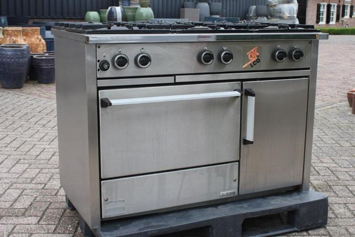 RVS 6-pits Mareno fornuis met dubbele oven gas restaurant, Witgoed en Apparatuur, Fornuizen, Gebruikt, Vrijstaand, Gas, 5 kookzones of meer