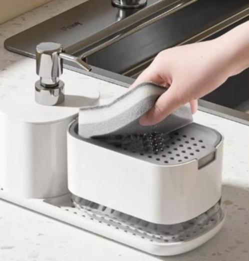 3-in-1 Zeep- en afwasmiddeldispenser met sponsbakje / Wit, Huis en Inrichting, Keuken | Keukenbenodigdheden, Nieuw, Ophalen of Verzenden