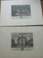 2 x oude gravures lutherse kerk Beverwijk. ex en interieur., Antiek en Kunst, Kunst | Etsen en Gravures, Ophalen