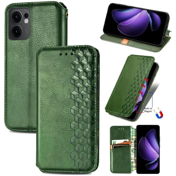 Luxe PU Lederen Wallet Case Set voor Reno 13 F / FS _ Groen, Telecommunicatie, Mobiele telefoons | Hoesjes en Frontjes | Overige merken