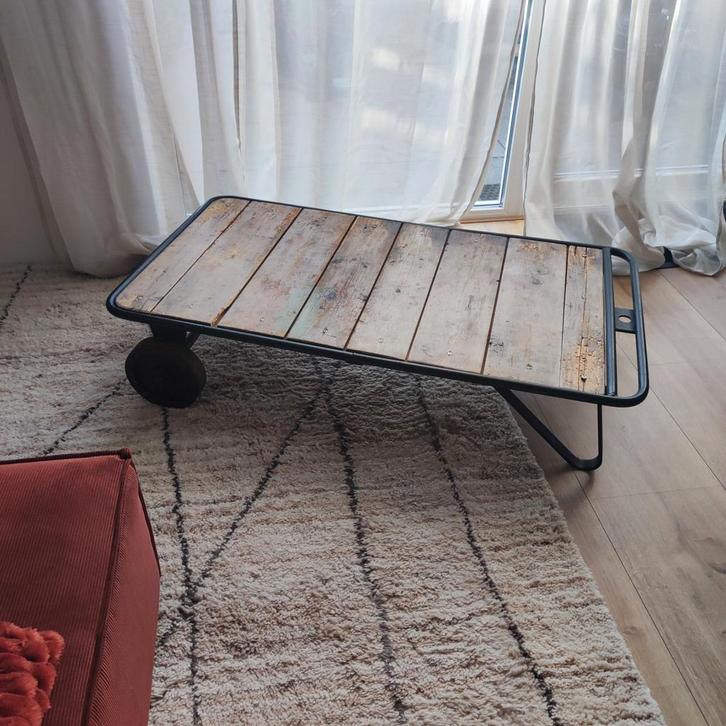 Industriële fabrieks kar bijzettafel. Vintage,zeer zwaar., Antiek en Kunst, Curiosa en Brocante, Ophalen