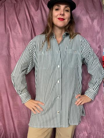 Vintage blouse / overhemd - gestreept - groen - 36/S beschikbaar voor biedingen
