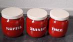 Rood Emaille Koffie&Thee&Suiker Bolle Bussen, Antiek en Kunst, Antiek | Emaille, Ophalen
