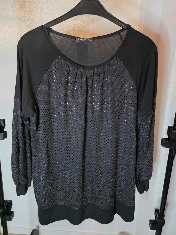 Restpartij kleding pailletten top zwart & zilver (42 tm 56), Kleding | Dames, Grote Maten, Nieuw, Shirt of Top, Zwart, Ophalen