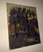 Expressionistisch  Schilderijtje Met 3 bomen en dieren., Antiek en Kunst, Kunst | Schilderijen | Klassiek, Ophalen of Verzenden