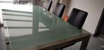 RVS tafel met glazen blad, Huis en Inrichting, Tafels | Eettafels, Ophalen, 200 cm of meer, 50 tot 100 cm, Zo goed als nieuw