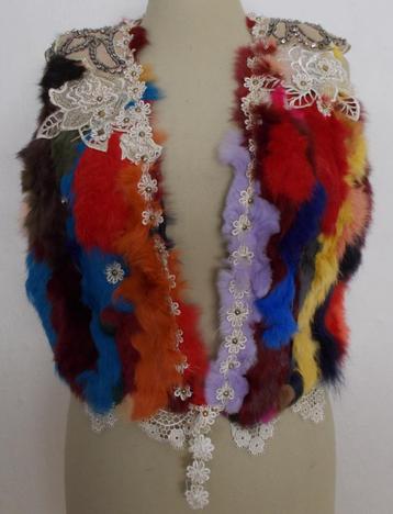 Hippy konijnbont kleurtjes patchwork gilet/top! M beschikbaar voor biedingen