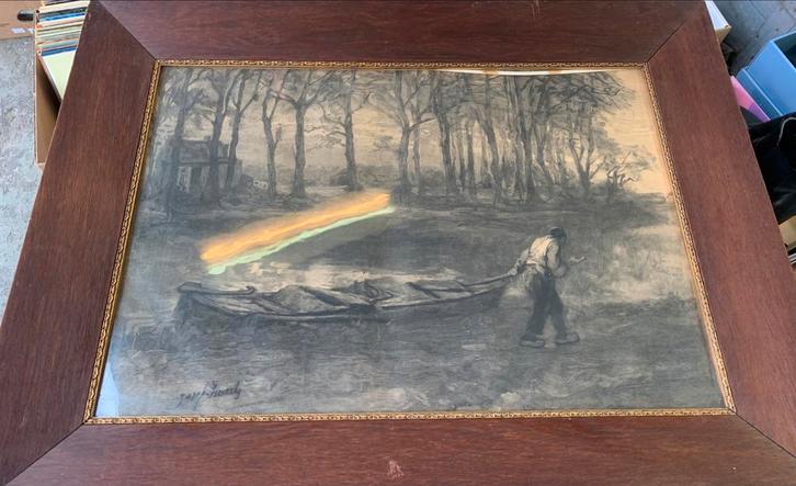 Schilderij ets tekening De zandschipper" van Jozef Israëls., Antiek en Kunst, Kunst | Schilderijen | Klassiek, Ophalen of Verzenden