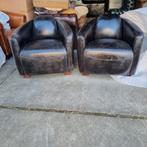 2x Aviator fauteuil vintage zwart leer + BEZORGING GRATIS