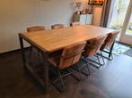 Eettafel van teakhout met metalen frame 220x100cm, Huis en Inrichting, Tafels | Eettafels, Ophalen, Teakhout, 200 cm of meer, 50 tot 100 cm