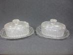 Stel antiek kristallen dekselbakjes op onderschotel, Antiek en Kunst, Antiek | Glas en Kristal, Ophalen of Verzenden
