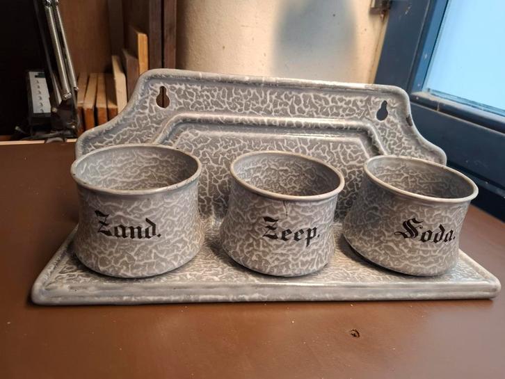 Vintage Emaille Potjes - Zeep, Zand, Soda, Antiek en Kunst, Antiek | Emaille, Ophalen of Verzenden