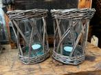 Rattan windlichtjes, rieten windlichtjes met glas, Overige materialen, Beige, Ophalen of Verzenden, Zo goed als nieuw
