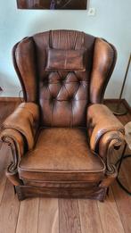 Lederen oorfauteuil met gebruikerssporen, Huis en Inrichting, Gebruikt, Klassiek, Ophalen of Verzenden, 75 tot 100 cm