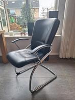 4 zwarte, leren eetkamerstoelen met leuning, Ophalen, Gebruikt, Zwart, Leer