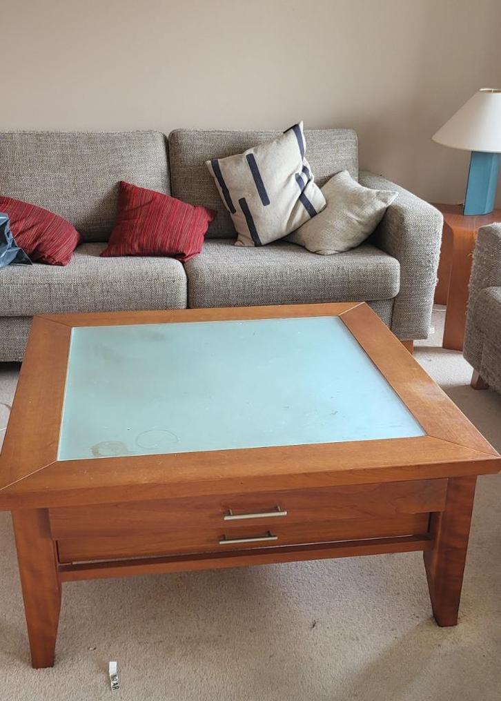 salontafel, Huis en Inrichting, Tafels | Salontafels, Gebruikt, Minder dan 50 cm, 100 tot 150 cm, 100 tot 150 cm, Vierkant, Kersenhout