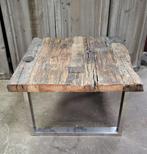Bijzettafel wagonhout vintage look mancave, Ophalen, Minder dan 55 cm, Gebruikt, Vierkant