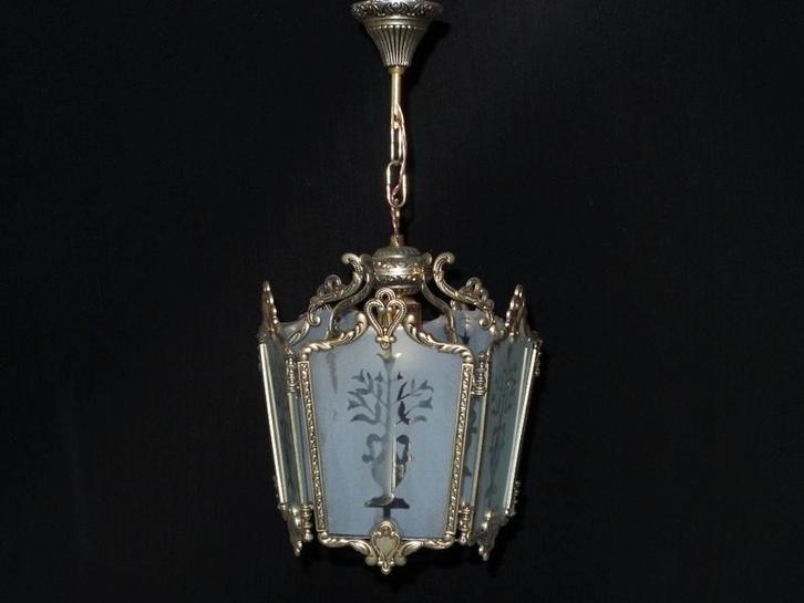 Oude lantaarn met zilver vernikkeld frame, Huis en Inrichting, Lampen | Hanglampen, Gebruikt, Minder dan 50 cm, Ophalen