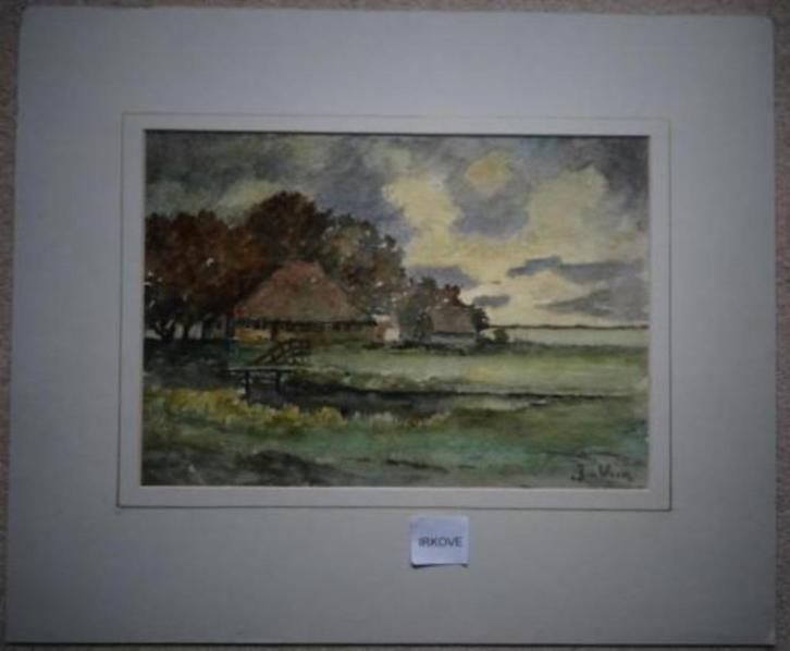 AQUAREL * BOERDERIJ IN DE POLDER * Gesigneerd *, Antiek en Kunst, Kunst | Schilderijen | Klassiek, Verzenden