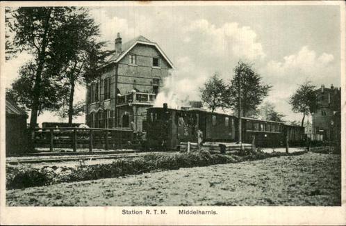 Middelharnis - Station RTM - Stoomtram Tram, Verzamelen, Ansichtkaarten | Nederland, Gelopen, Zuid-Holland, Voor 1920, Ophalen of Verzenden