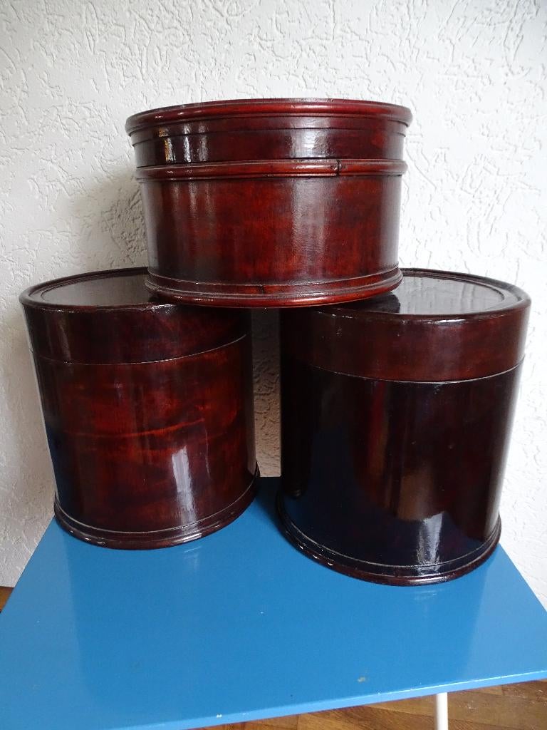 3 Houten hoedendozen, rond, Ophalen