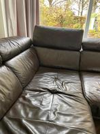 Loungebank leer donkerbruin met chroom, Huis en Inrichting, Ophalen, Zo goed als nieuw, Leer