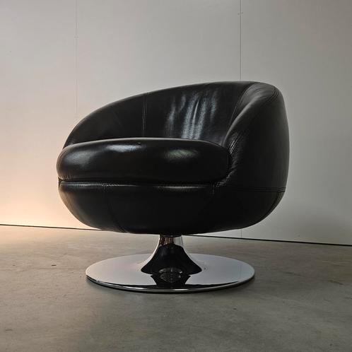 Draaifauteuil Giormani, zwart leer, egg, Huis en Inrichting, Fauteuils, Gebruikt, Leer, 75 tot 100 cm, 75 tot 100 cm, Ophalen