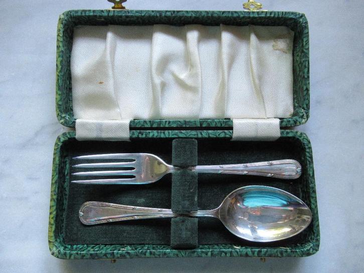 Yeoman plate oud Engels setje lepel en vork, Antiek en Kunst, Antiek | Bestek, Ophalen of Verzenden