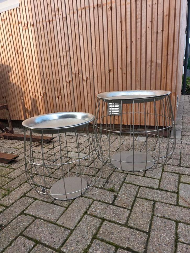 Set van 2 Bijzet of salon tafeltjes, Huis en Inrichting, Tafels | Bijzettafels, Gebruikt, Rond, Minder dan 45 cm, Minder dan 55 cm