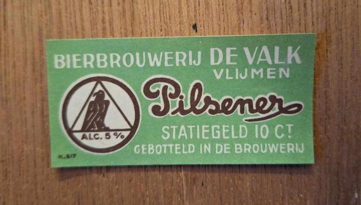 Etiket Bierbrouwerij De Valk-Van Nieuwkuyk Pilsener, Antiek en Kunst, Curiosa en Brocante, Ophalen of Verzenden