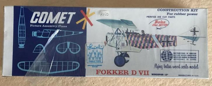 COMET balsabouwpakket van Fokker D-Vll. Wingspan 12"., Hobby en Vrije tijd, Modelbouw | Vliegtuigen en Helikopters, Zo goed als nieuw