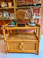 Vintage Rotan Kast Sidetable Bamboe, Ophalen, Met deur(en), Overige materialen, 50 tot 100 cm