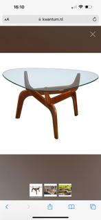 Bijzet tafel glas met hout, Huis en Inrichting, Tafels | Bijzettafels, Ophalen, Minder dan 45 cm, Gebruikt, 55 tot 75 cm
