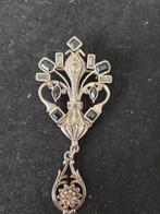 Vintage Zilverkleurige Broche met Zwarte Strass, Ophalen of Verzenden