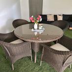 Ronde Wicker tuinset met glasplaat – 4 stoelen / Prima staat, Gebruikt, Verzenden, ., .