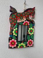Mexicaanse kleurrijke handwerk spiegel handbeschilderd paard, Huis en Inrichting, Woonaccessoires | Spiegels, Overige vormen, Minder dan 100 cm