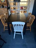 Keukentafel zacht houten grenen opknapper en 6 stoelen, Ophalen, Gebruikt, Grenen, 50 tot 100 cm