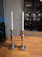 klassieke, 24 cm hoge nikkelen kandelaars, Ophalen of Verzenden