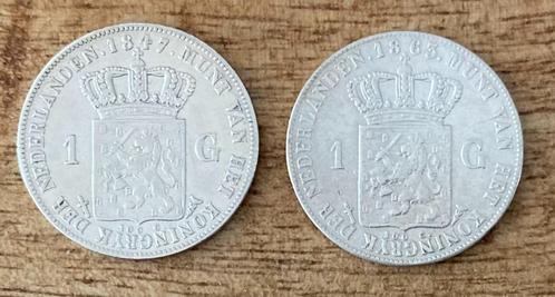 2 x nette gulden Willem II (1847) en Willem III (1863), Postzegels en Munten, Munten | Nederland, Setje, 1 gulden, Koning Willem II