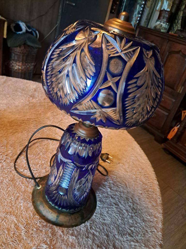 Zware massief bleikristall geslepen lamp met messing, Ophalen