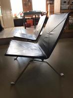 2 design stoelen zwart leer en staal, Ophalen, Twee, Zwart, Leer