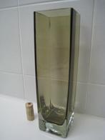 Vierkante seventies vaas in bruin glas, Ophalen of Verzenden